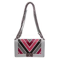 Chanel Grey Multicolor Lizard Medium Chevron Boy Bag