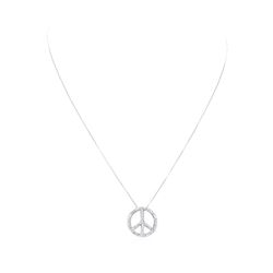 0.80 ctw Diamond Peace Sign Pendant with Chain - 14KT White Gold