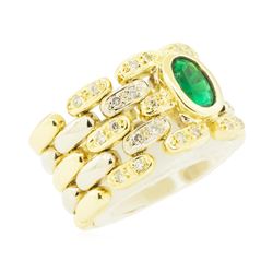 1.10 ctw Emerald and Diamond Ring - 14KT Yellow and White Gold