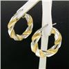 Image 5 : Italian 18K Two Tone Gold 27mm Textured Twisted Drill Bit Pattern Hoop Earrings