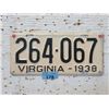 Image 1 : Rare USA 1938 Virginia License Plate