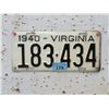 Image 1 : Rare USA 1940 Virginia License Plate