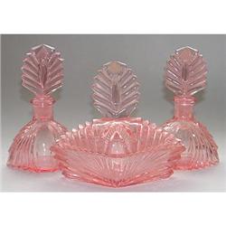 New Martinsville Pink Art Deco Glass Vanity Set#1148744