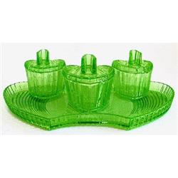 S Reich Green Depression Glass Deco Vanity Set #1148746