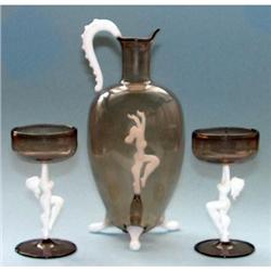 Hand Blown Female Figural Art Deco Decanter Set#1148751