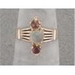 14K victorian moonstone & garnet ring #1148851