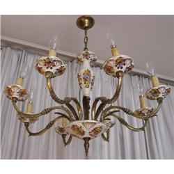 Porcelain and Bronze Eight Arm Light Fixture / #1148974