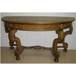  ART NOVEAU TURN OF CENTURY OAK DEMILUNE TABLE #1165021