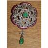 Image 1 : 14kt Gold Georgian Emerald Ruby Diamond Pendant#1165728