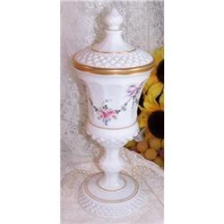 Milk Glass Waterford Urn Roses Bow Westmoreland#1185514