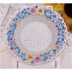 German Dresden Weaved Basket Applied Flowers #1185515