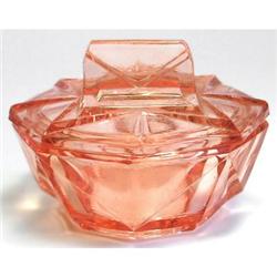 Pink Depression Glass Art Deco Vanity Jar 2 #1185613