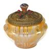 Image 1 : Brass, Yellow Slag and Gold w Glass Jewels Jar #1185732
