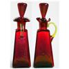 Image 1 : Tall Square Red Glass Cruet Yellow Handle #1185846
