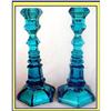 Image 1 : TURQUOISE PRESSED GLASS PR CANDLESTICKS #1186444