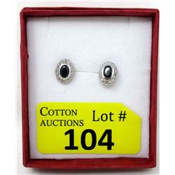 New Sterling Silver Sapphire & Diamond Earrings