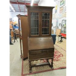 1920s Oak Drop Front Secretary Bookcase
