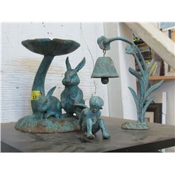 3 Small Cast Metal Garden Ornaments