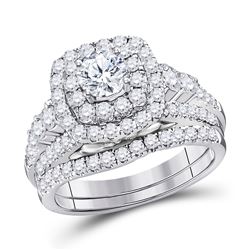 Round Diamond Bridal Wedding Ring Band Set 2 Cttw 14kt White Gold - REF-219H5R
