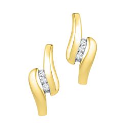 Womens Round Diamond J Hoop Earrings 1/8 Cttw 10kt Yellow Gold - REF-15N9F