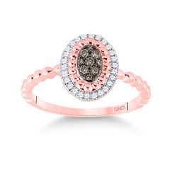 Womens Round Brown Diamond Oval Ring 1/5 Cttw 10kt Rose Gold - REF-20Y5N