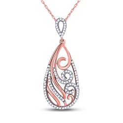 Womens Round Diamond Curl Teardrop Pendant 1/4 Cttw 10kt Rose Gold - REF-16R9X