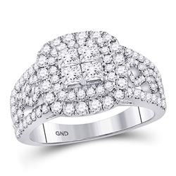 Princess Diamond Cluster Bridal Wedding Engagement Ring 1-1/2 Cttw 14kt White Gold - REF-120H5R
