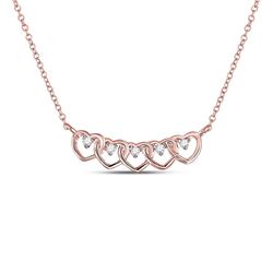 Womens Round Diamond Heart Necklace 1/20 Cttw 14kt Rose Gold - REF-21F5W