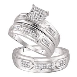 His Hers Round Diamond Cluster Matching Wedding Set 1/5 Cttw 10kt White Gold - REF-37R5X