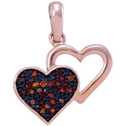 Womens Round Red Color Enhanced Diamond Heart Pendant 1/12 Cttw 10kt Rose Gold - REF-7A5M
