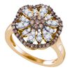 Image 1 : Womens Brown Round Diamond Flower Cluster Ring 3/4 Cttw 10k Rose Gold - REF-43F9M