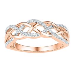 Womens Round Diamond Braided Band Ring 1/5 Cttw 10kt Rose Gold - REF-14R9X