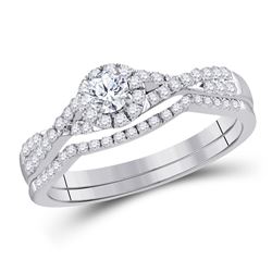 Diamond Round Bridal Wedding Ring Band Set 1/2 Cttw 14kt White Gold - REF-52Y9N