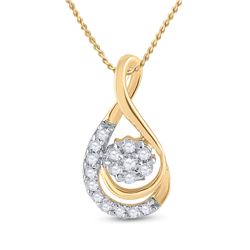 Womens Round Diamond Flower Cluster Teardrop Pendant 1/10 Cttw 10kt Yellow Gold - REF-7W9K