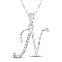 Womens Round Diamond N Initial Letter Pendant 1/20 Cttw 10kt White Gold - REF-7X5A