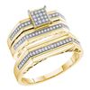 Image 1 : His Hers Round Diamond Square Matching Wedding Set 1/3 Cttw 10kt Yellow Gold - REF-35M5H