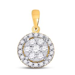 Womens Round Diamond Flower Cluster Pendant 1/2 Cttw 14kt Yellow Gold - REF-36A9M