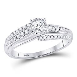 Round Diamond Solitaire Bridal Wedding Engagement Ring 1/2 Cttw 14kt White Gold - REF-54R5X