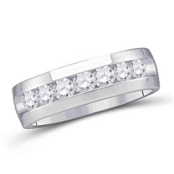Mens Round Channel-set Diamond Wedding Band Ring 1/4 Cttw 14kt White Gold - REF-52M9H
