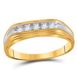 Mens Round Diamond Wedding Band Ring 1/8 Cttw 10kt Two-tone Gold - REF-16M5H