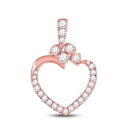 Womens Round Diamond Outline Heart Pendant 1/3 Cttw 10kt Rose Gold - REF-18R5X