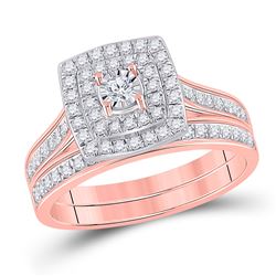 Round Diamond Halo Bridal Wedding Ring Band Set 1/2 Cttw 10kt Rose Gold - REF-38X9A