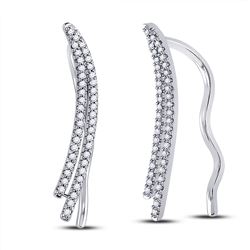 Womens Round Diamond Climber Earrings 1/4 Cttw 10kt White Gold - REF-16R9X