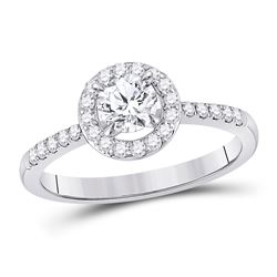 Round Diamond Halo Bridal Wedding Engagement Ring 7/8 Cttw 14kt White Gold - REF-131M5H