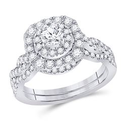 Round Diamond Bridal Wedding Ring Band Set 1 Cttw 14kt White Gold - REF-98H5R