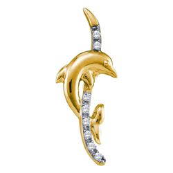 Womens Round Diamond Dolphin Pendant 1/10 Cttw 10kt Yellow Gold - REF-8N9F