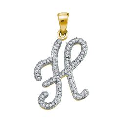 Womens Round Diamond Initial H Letter Pendant 1/5 Cttw 10kt Yellow Gold - REF-13F9W