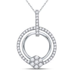 Womens Round Diamond Circle Cluster Pendant 3/8 Cttw 10kt White Gold - REF-25R9X