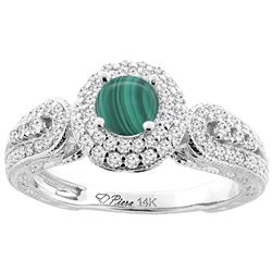 1.86 CTW Malachite & Diamond Ring 14K White Gold - REF-89M2A