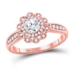 Round Diamond Solitaire Bridal Wedding Engagement Ring 1 Cttw 14kt Rose Gold - REF-230F5W